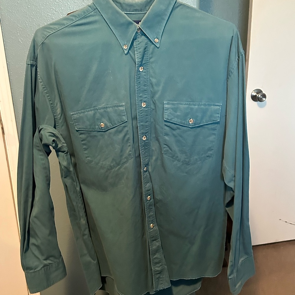 Men's Wrangler Teal Button-Up Shirt XL Tails Size 17-35